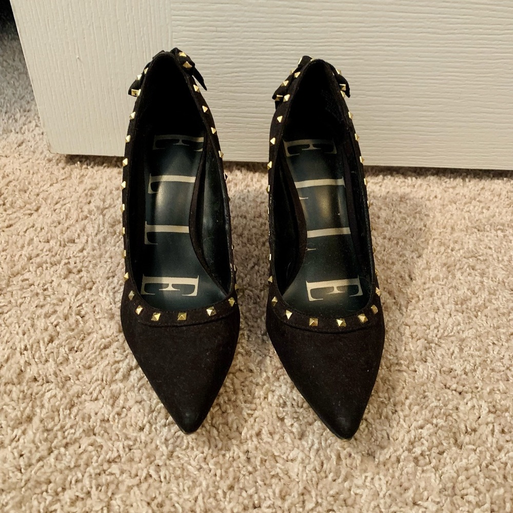 ELLE Black Suede Gold Studs Heels